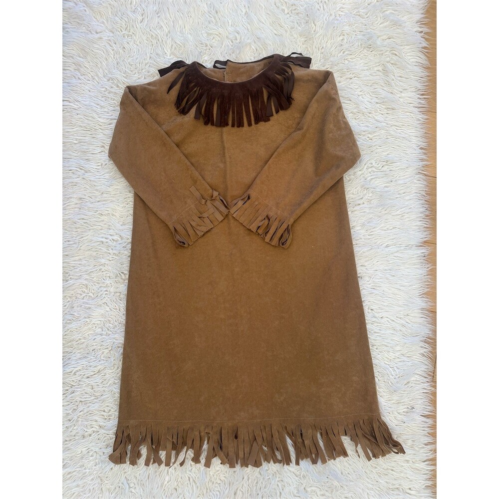 Vintage Girls Costume Dress Size 10-12 Brown Fringe Native American Pocahontas